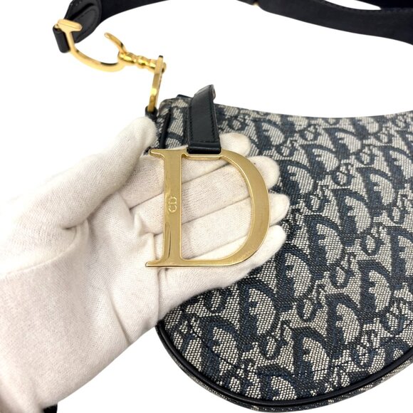 Christian Dior Vintage 2004 Trotter Monogram Saddle Bag Dark Blue Gold [106227] - Picture 12 of 16